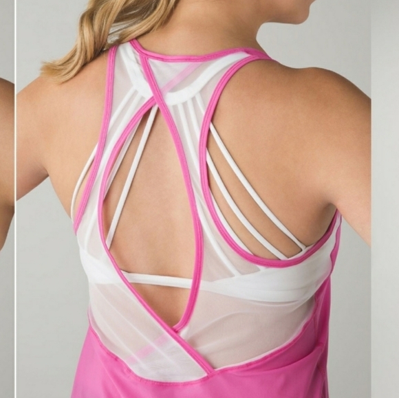 Lululemon Tranquil Tank Top. Mesh parts. Relaxed. Pink paradise, white. Size 12. - Picture 4 of 11